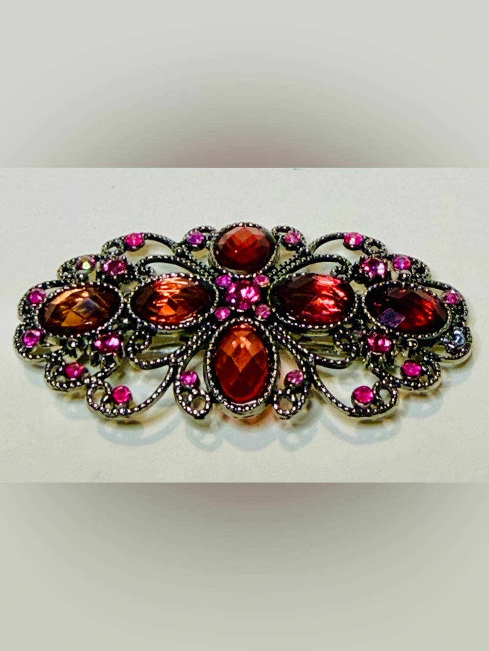 Vintage Style Red Crystal Hair Barrette Clip Ornate Rhinestone Hair Accessory